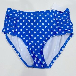 New High Waisted Blue & White Polkadot Swimsuit Bottoms